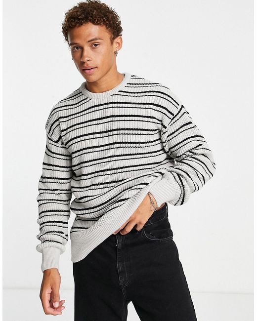 New Look relaxed fit fisherman stripe sweater in light