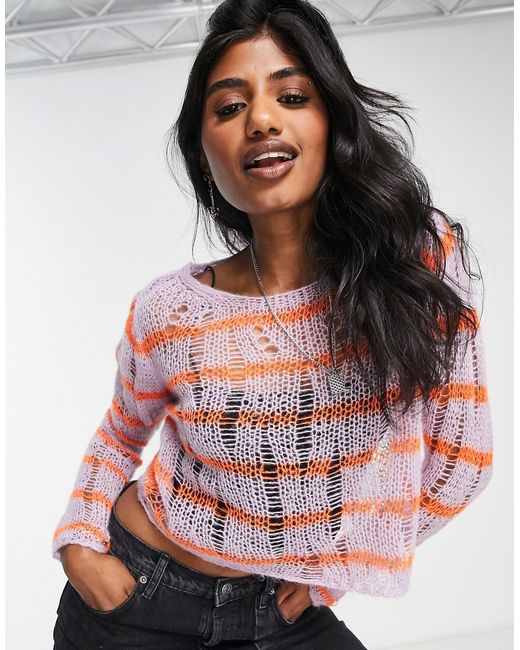 Asos Design sweater in sheer knit stripe pattern lilac-