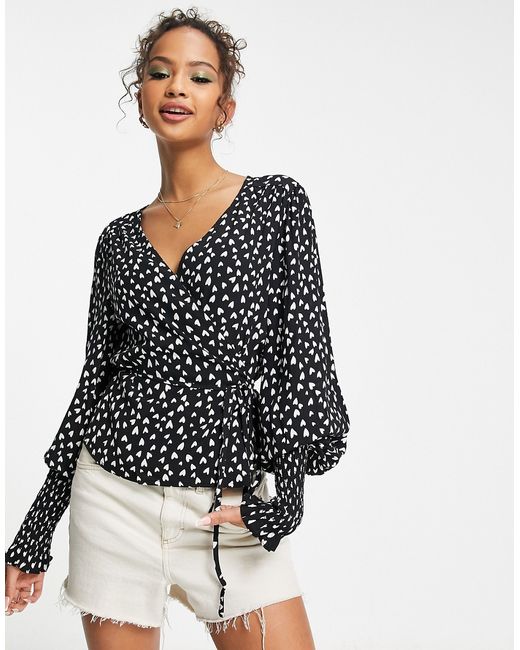 Charlie Holiday Franco printed heart wrap top in