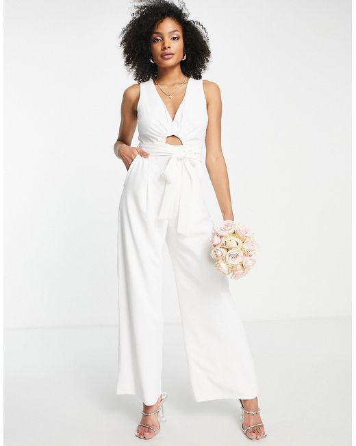 Ever New wide leg cut-out belted jumpsuit in