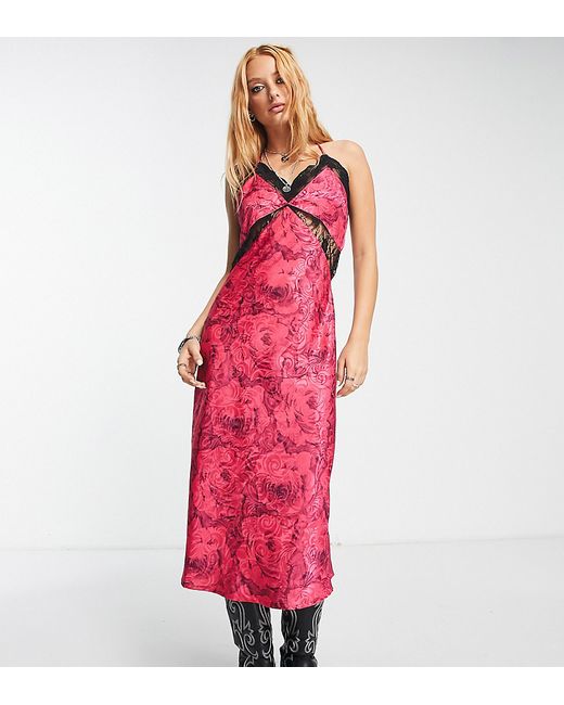 Reclaimed Vintage inspired satin jacquard cami dress in rose print