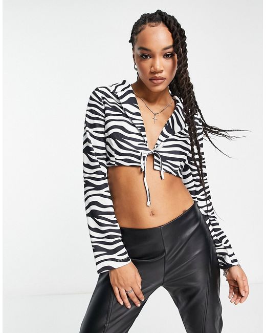 Rebellious Fashion cropped tailored blazer in zebra part of a set-