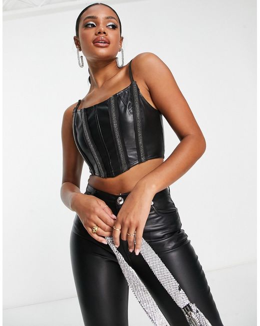 I Saw It First faux leather corset top in