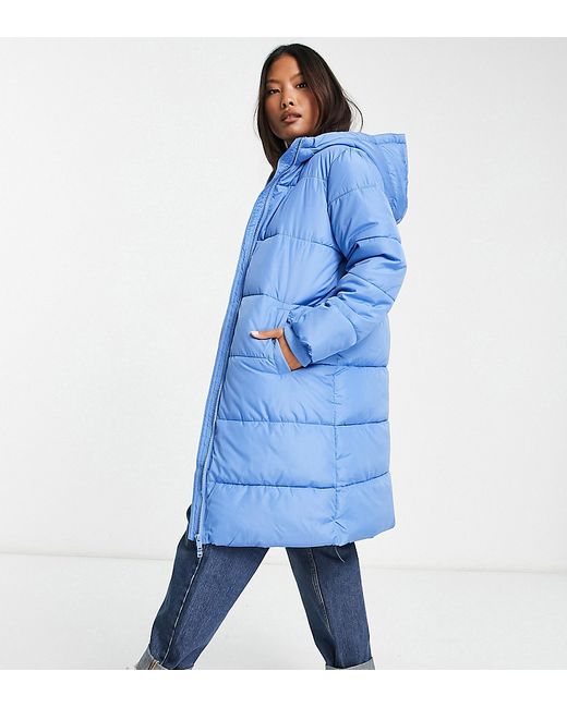 Pieces Petite longline padded coat with hood in ice