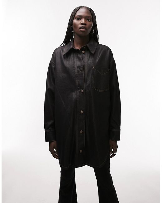 TopShop coated oversized shirt in