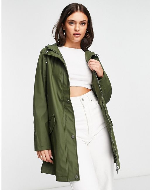 New Look button front anorak in khaki-