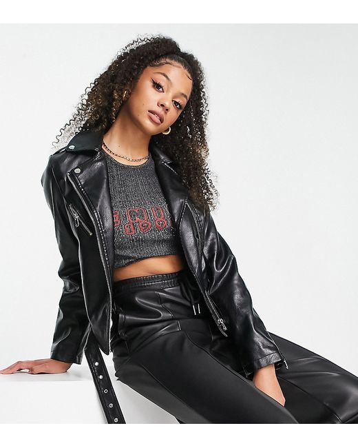 New Look Tall belted faux leather biker jacket in