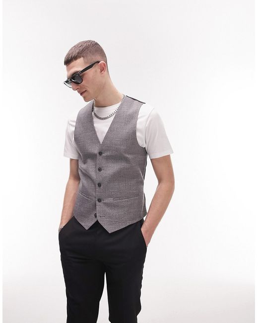 Topman textured suit vest in gray-