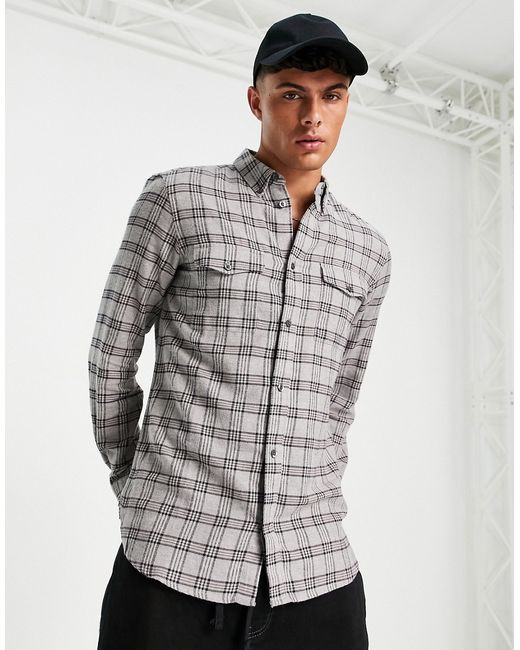 French Connection long sleeve 2 pocket check flannel shirt in light