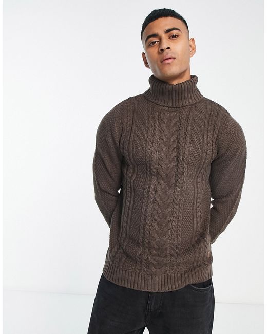 Jack & Jones cable knit turtle neck sweater in dark