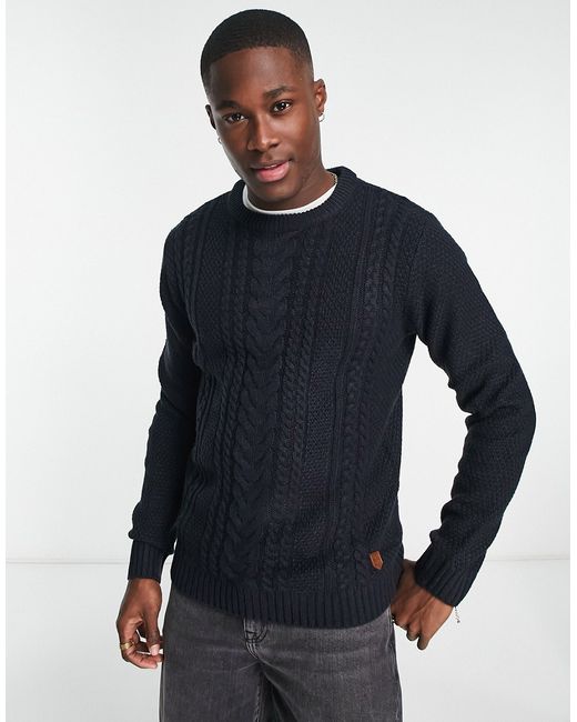 Jack & Jones cable knit crew neck sweater in