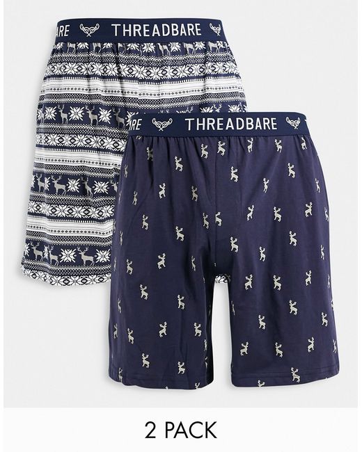 Threadbare 2 pack christmas stag lounge shorts in