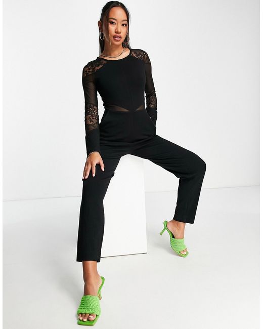 French Connection body-conscious jumpsuit with mesh cut outs in