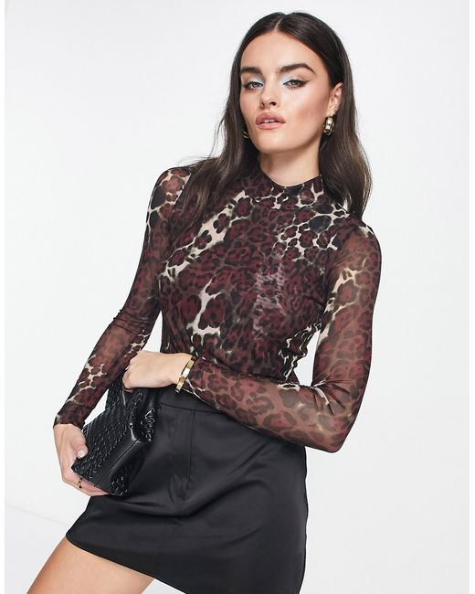 Whistles high neck fitted top in animal print