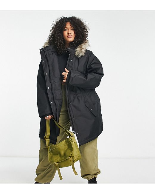 Only Curve parka coat with faux fur hood in