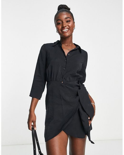 New Look wrap front shirt dress in