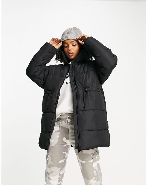 Monki padded coat with drawstring waist in