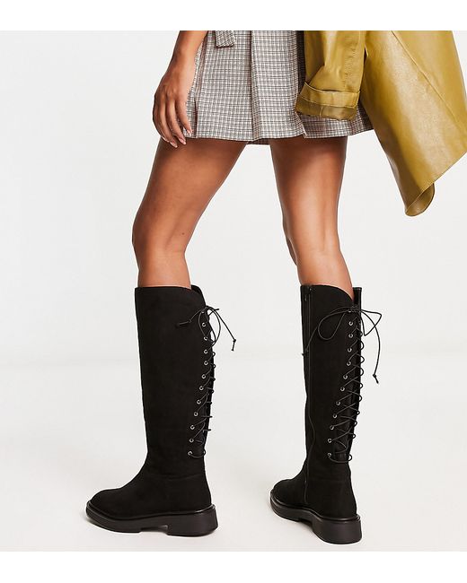 Simply Be Extra Wide Fit suedette lace-up back knee boots in