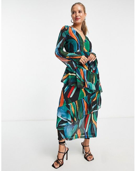 Never Fully Dressed ruffle maxi dress in abstract print-