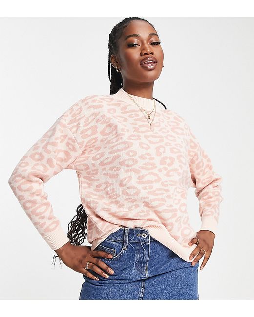 In The Style exclusive knit high neck sweater in pink leopard-