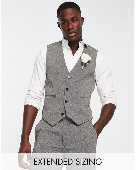 Asos Design wedding skinny wool mix suit vest in mono basketweave texture-