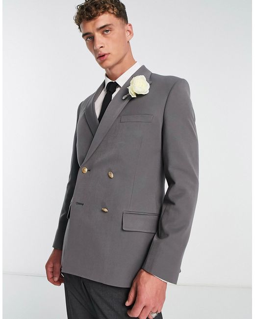 Asos Design Wedding skinny blazer with gold buttons in charcoal-