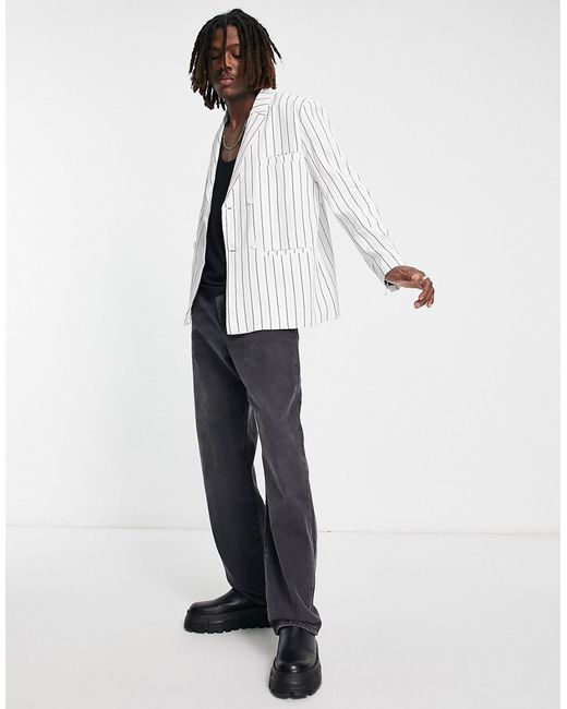 Liquor N Poker oversized suit jacket in off with vertical pinstripe