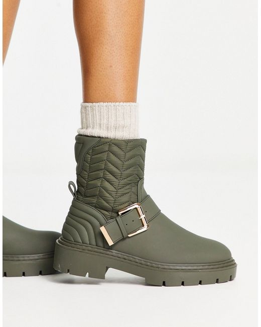 River Island quilted buckle boot in khaki