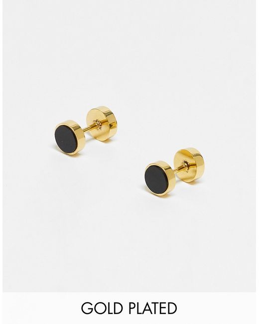 Icon Brand 14K plated stainless steel 7mm onyx plug earrings in
