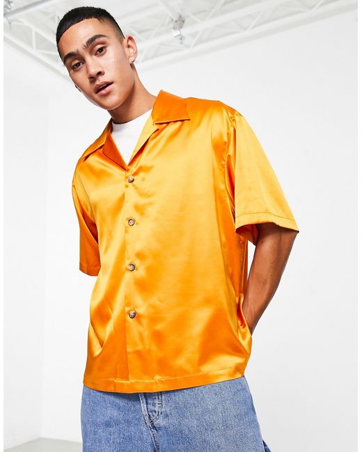 Asos Design boxy oversized satin shirt with wide camp collar in