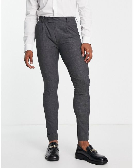 Noak super skinny premium fabric suit pants in charcoal micro-texture-