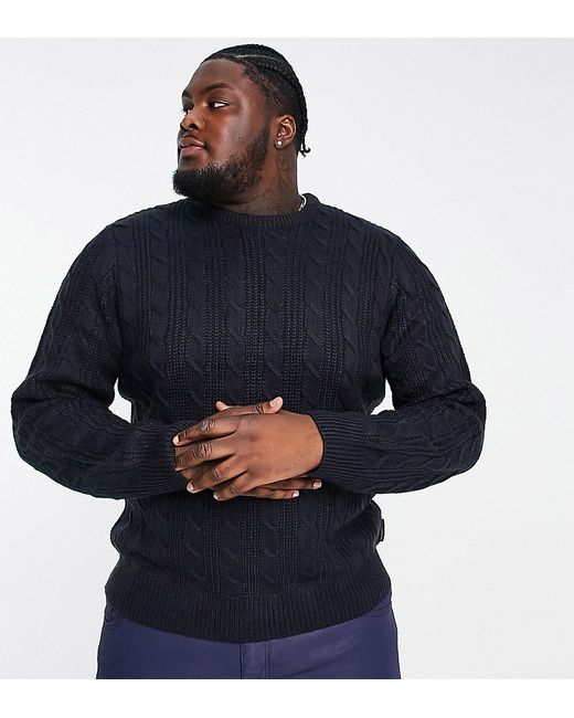 French Connection Plus wool mix cable crew neck sweater in