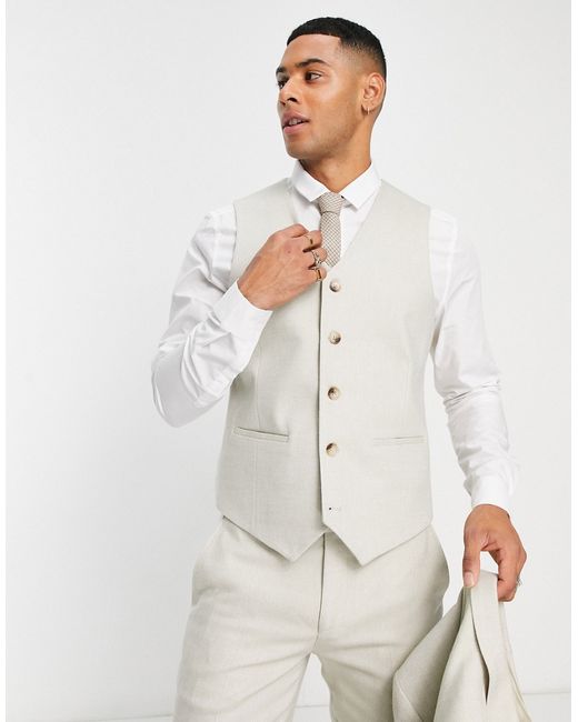 Asos Design wedding skinny wool mix vest in stone basketweave texture-