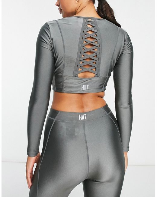 Hiit long sleeve top with back strapping detail in charcoal-