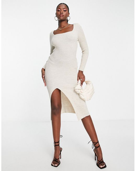 Fashionkilla knitted scoop back midi dress in cream-