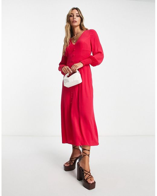 Whistles button down midi dress in hot