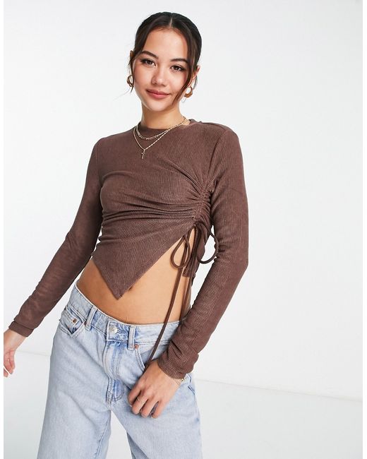 Urban Revivo long sleeve top with side ruched detailing in