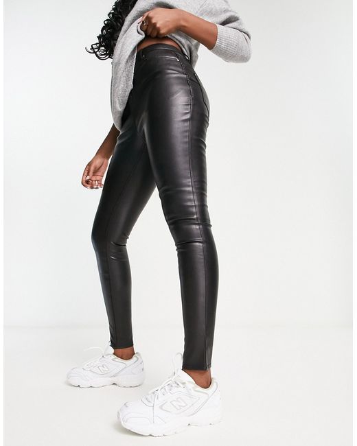 River Island faux leather straight leg pants in