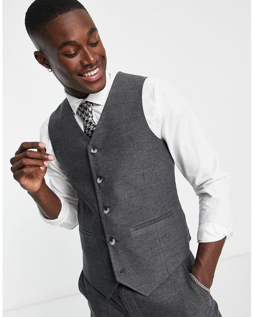 Asos Design skinny wool mix suit vest in charcoal twill-