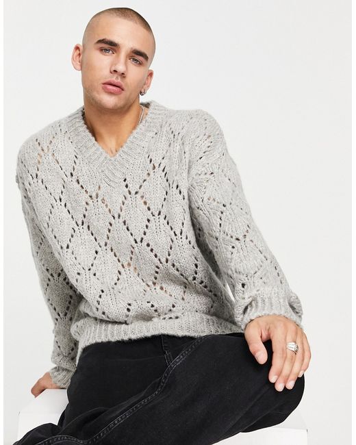 Asos Design knitted pointelle sweater with v-neck in