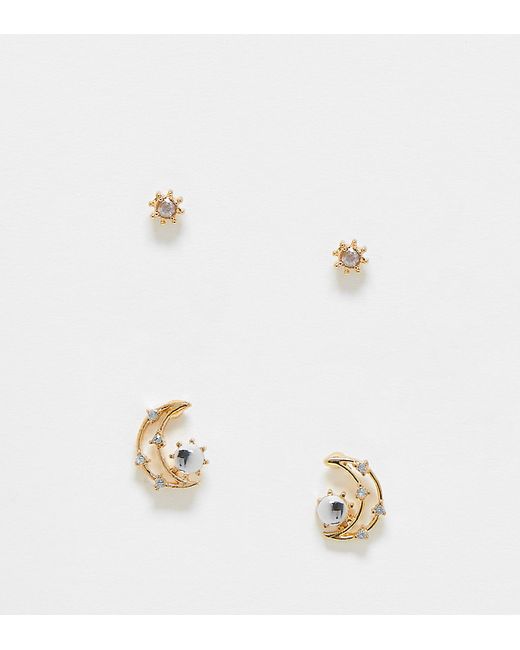 Reclaimed Vintage inspired star and moon earring pack-