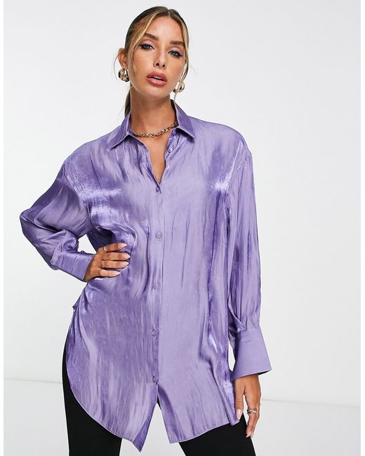 Asos Design oversized metallic shirt with volume sleeve and deep cuff in