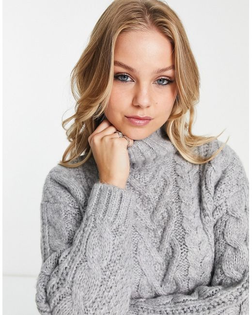 Asos Design crop cable sweater with high neck in fluffy yarn