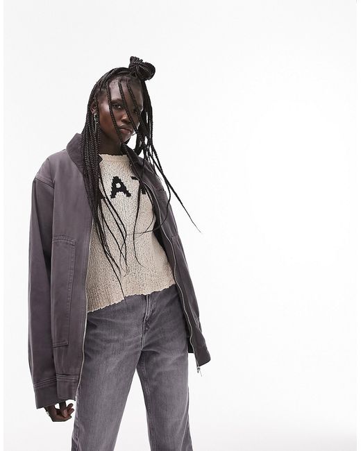 TopShop oversized zip through jacket in charcoal-