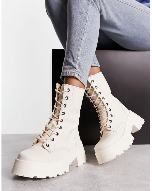 Asos Design Albany chunky lace up boots in off