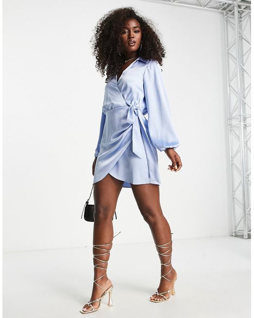 Miss Selfridge going out satin wrap shirt dress in pale