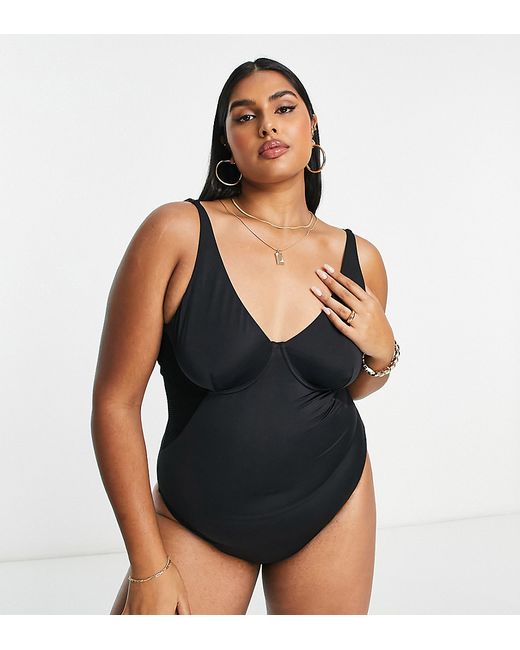 We Are We Wear Plus underwired control swimsuit with mesh insert in