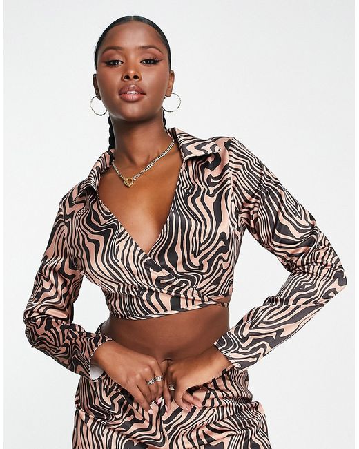 Asos Design satin shirt zebra print part of a set-