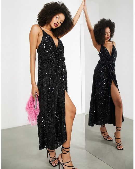 ASOS Edition twist front sequin cami midi dress with full skirt in