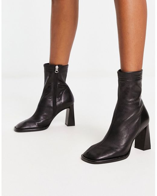 Asos Design Echo premium leather heeled sock boots in